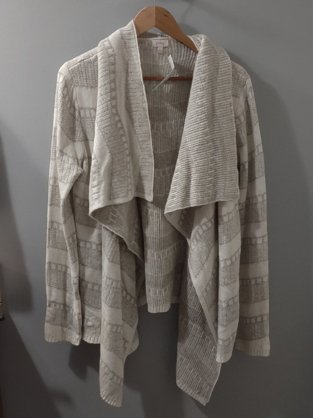 Pixley NWT Chunky knit drape white and gray cardigan size XL